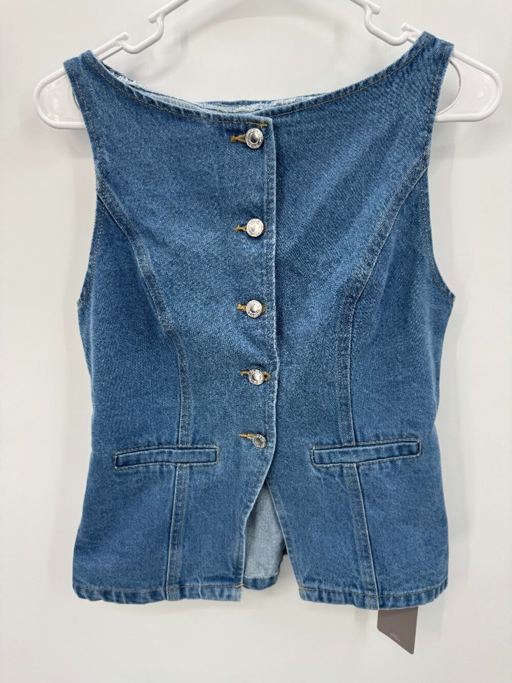 NWT Missguided Denim Corset Vest Top Womens Medium Blue Button Front Waistcoat